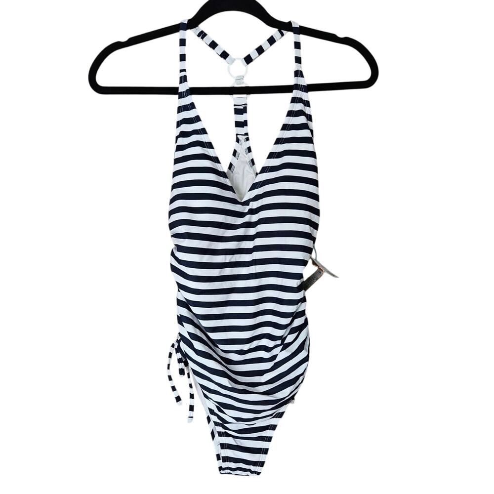 Kona Sol Navy Blue Stripe Cinched Sides One Piece Women's Small NWT